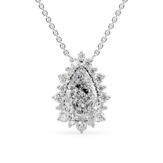 Pear Cut Moissanite Floral Halo Pendant Gift For Her