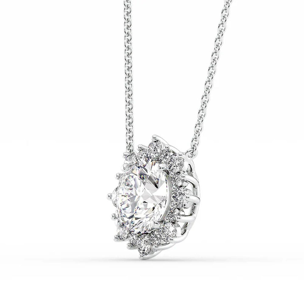 D Color Moissanite Round Cut Floral Halo Pendant For Women