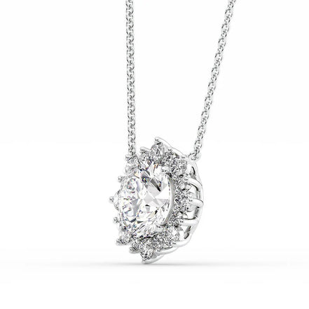 D Color Moissanite Round Cut Floral Halo Pendant For Women