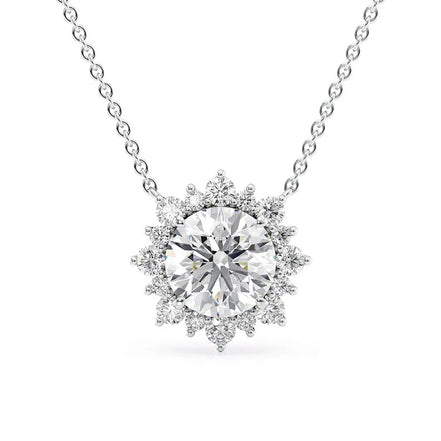 D Color Moissanite Round Cut Floral Halo Pendant For Women