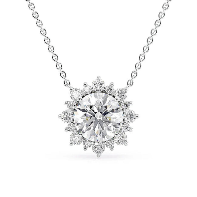 D Color Moissanite Round Cut Floral Halo Pendant For Women