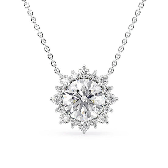 D Color Moissanite Round Cut Floral Halo Pendant For Women