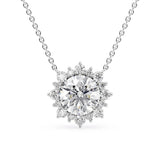D Color Moissanite Round Cut Floral Halo Pendant For Women