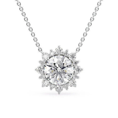 D Color Moissanite Round Cut Floral Halo Pendant For Women