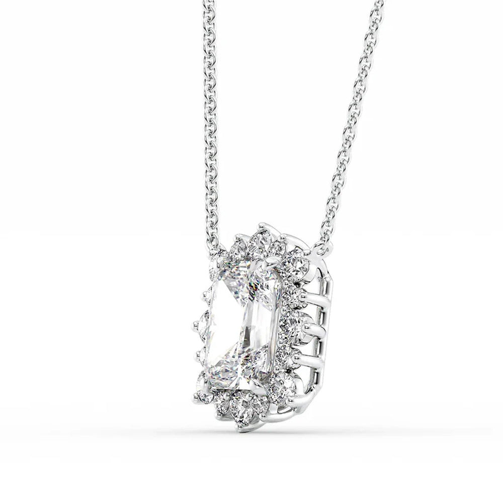 925 Silver Radiant Cut Floral Halo Pendant