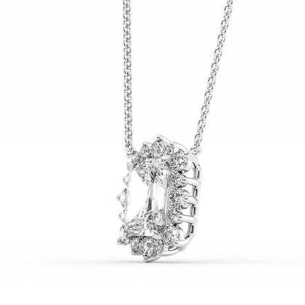 925 Silver Radiant Cut Floral Halo Pendant