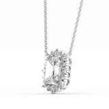925 Silver Radiant Cut Floral Halo Pendant
