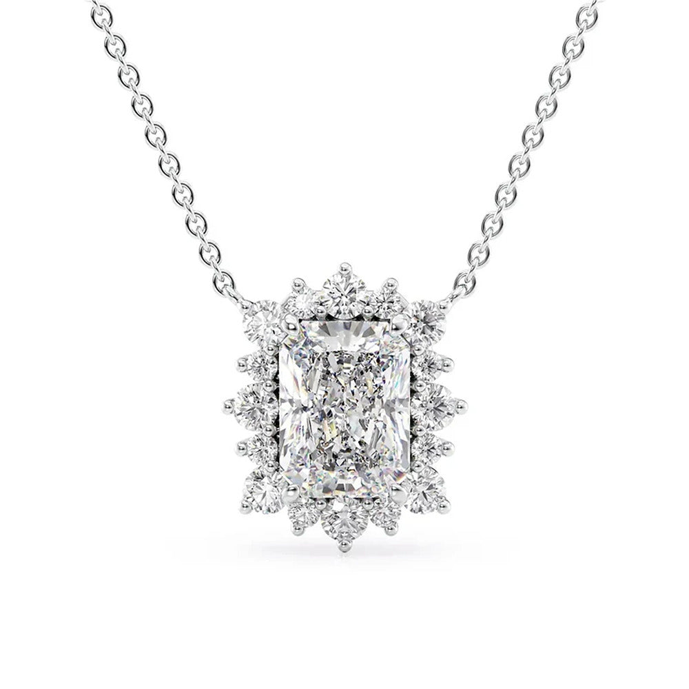 925 Silver Radiant Cut Floral Halo Pendant