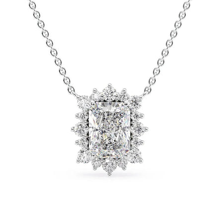 925 Silver Radiant Cut Floral Halo Pendant
