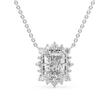925 Silver Radiant Cut Floral Halo Pendant