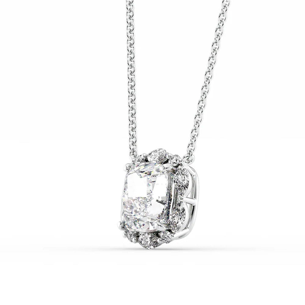 Unique Halo Cushion Cut Moissanite Diamond Pendant