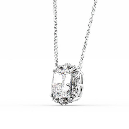 Unique Halo Cushion Cut Moissanite Diamond Pendant