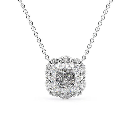Unique Halo Cushion Cut Moissanite Diamond Pendant