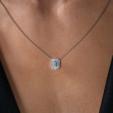 D Color Moissanite Emerald Cut Unique Halo Pendant For Her
