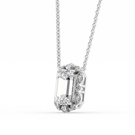 D Color Moissanite Emerald Cut Unique Halo Pendant For Her