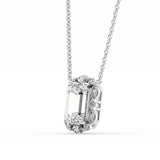 D Color Moissanite Emerald Cut Unique Halo Pendant For Her