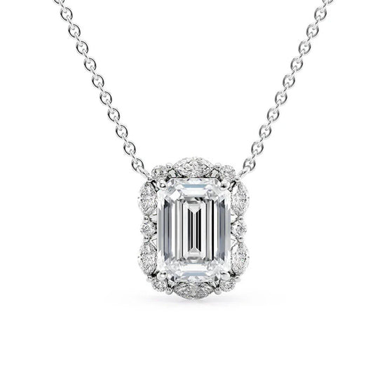 D Color Moissanite Emerald Cut Unique Halo Pendant For Her