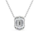 D Color Moissanite Emerald Cut Unique Halo Pendant For Her