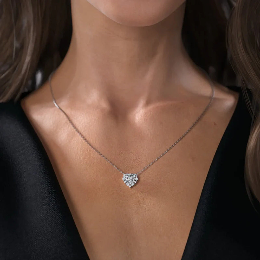 Heart Cut VVS1 Moissanite Unique Halo Pendant