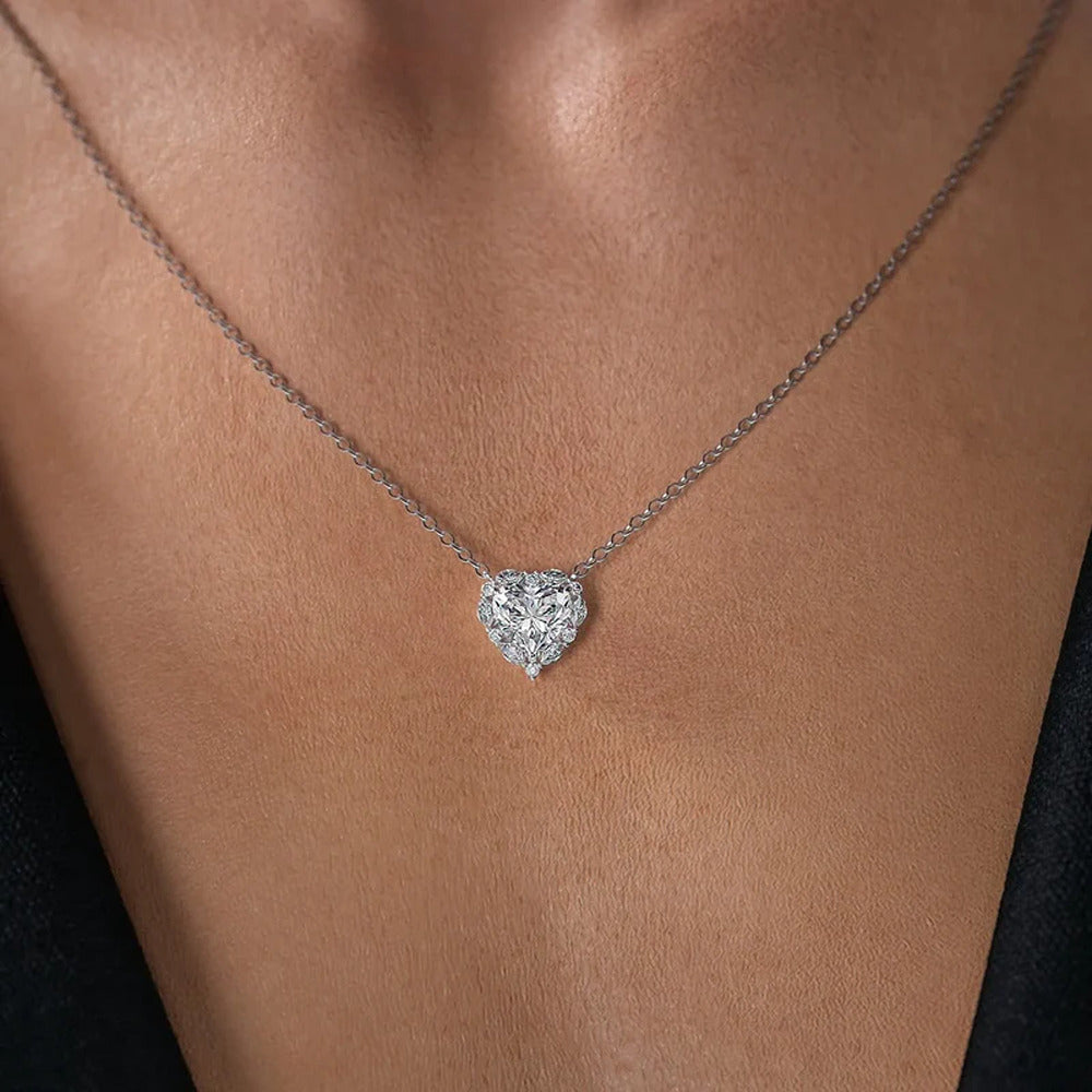 Heart Cut VVS1 Moissanite Unique Halo Pendant