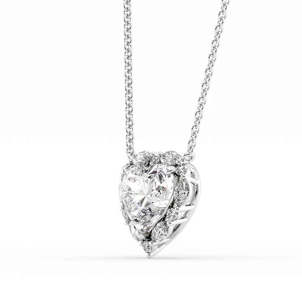 Heart Cut VVS1 Moissanite Unique Halo Pendant