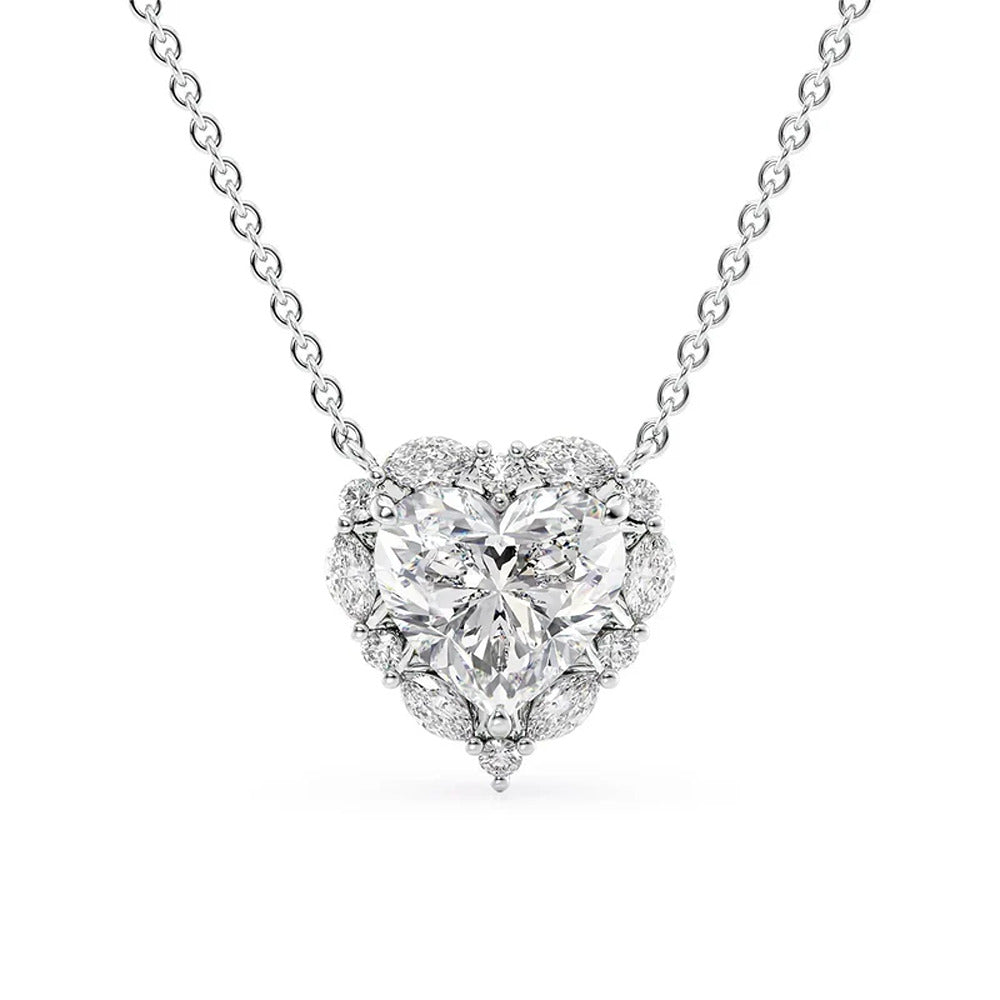 Heart Cut VVS1 Moissanite Unique Halo Pendant