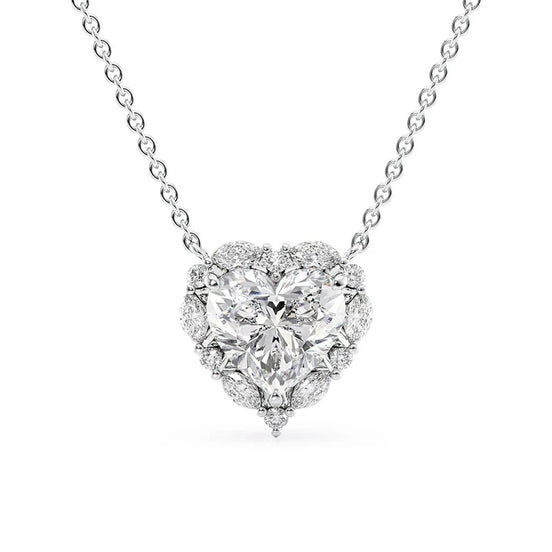 Heart Cut VVS1 Moissanite Unique Halo Pendant