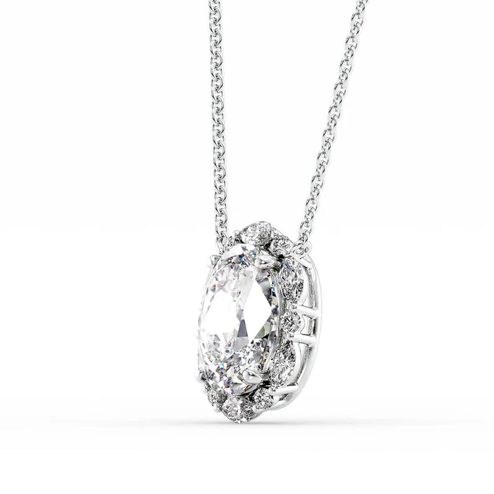 Unique Halo Oval Cut Moissanite Fancy Pendant