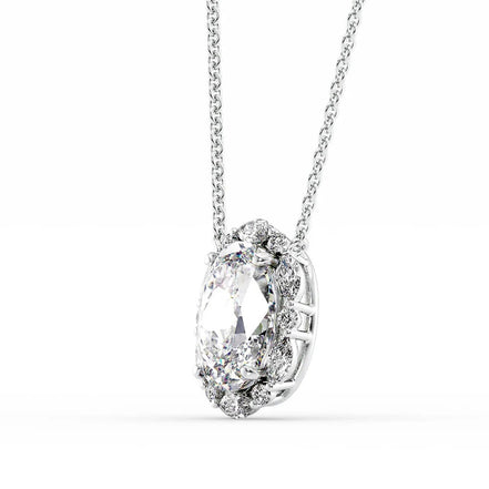 Unique Halo Oval Cut Moissanite Fancy Pendant