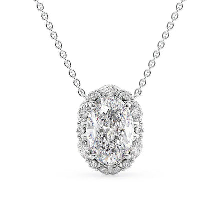 Unique Halo Oval Cut Moissanite Fancy Pendant