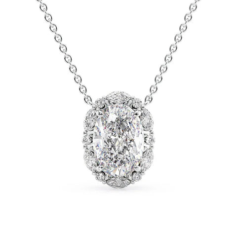 Unique Halo Oval Cut Moissanite Fancy Pendant