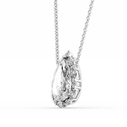 D Color Moissanite Pear Cut Unique Halo Pendant