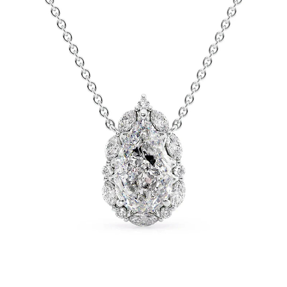 D Color Moissanite Pear Cut Unique Halo Pendant
