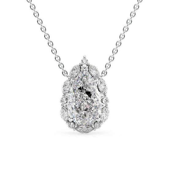 D Color Moissanite Pear Cut Unique Halo Pendant