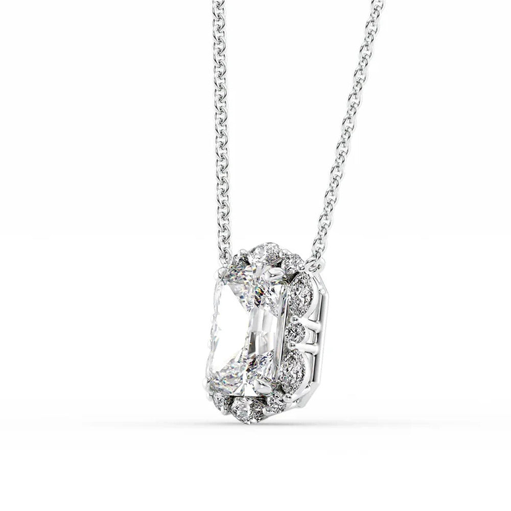 1.75CT Radiant Cut Unique Style Halo Moissanite Pendant