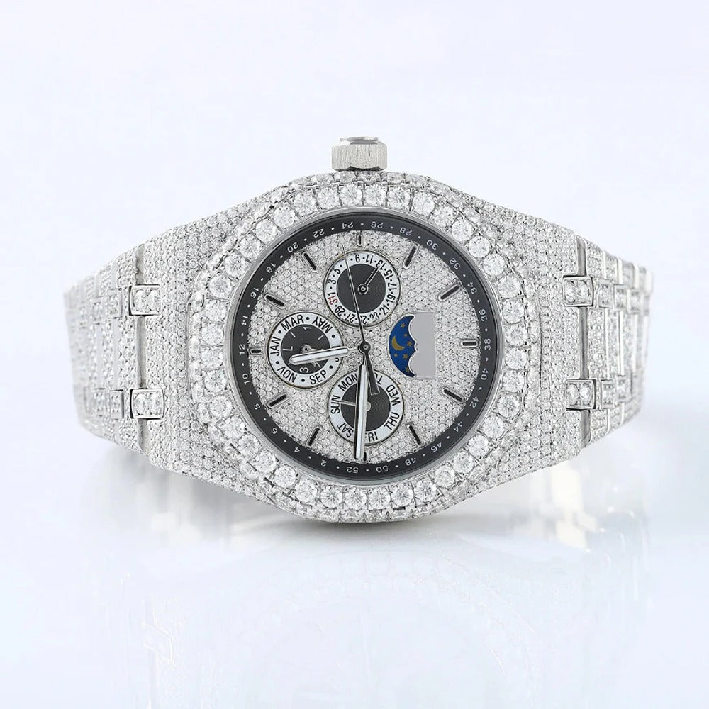 Iced Out Fully Moissanite Hip Hop Bust Down Wrist Watch