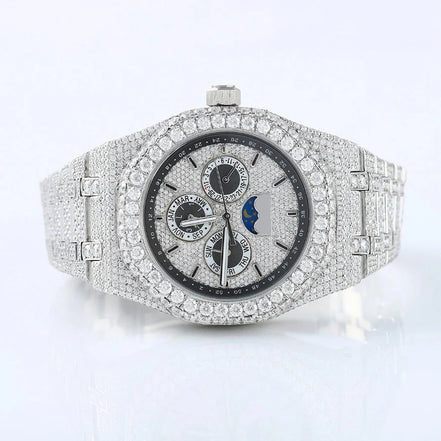 Iced Out Fully Moissanite Hip Hop Bust Down Wrist Watch