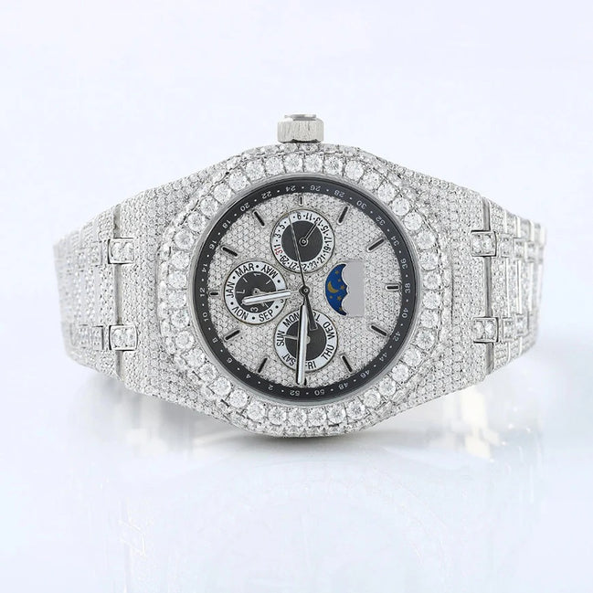 Iced Out Fully Moissanite Hip Hop Bust Down Wrist Watch