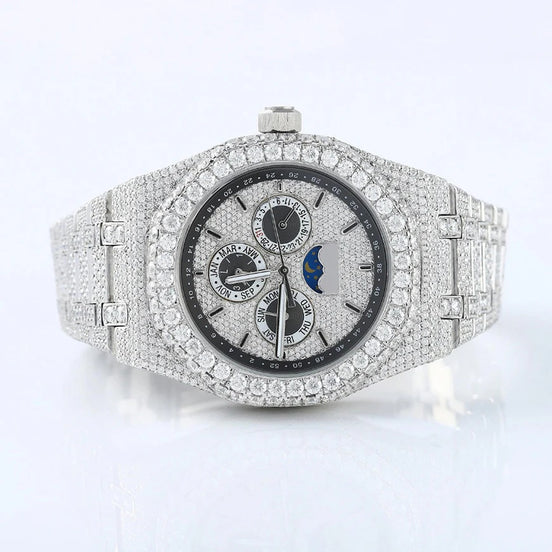 Iced Out Fully Moissanite Hip Hop Bust Down Wrist Watch