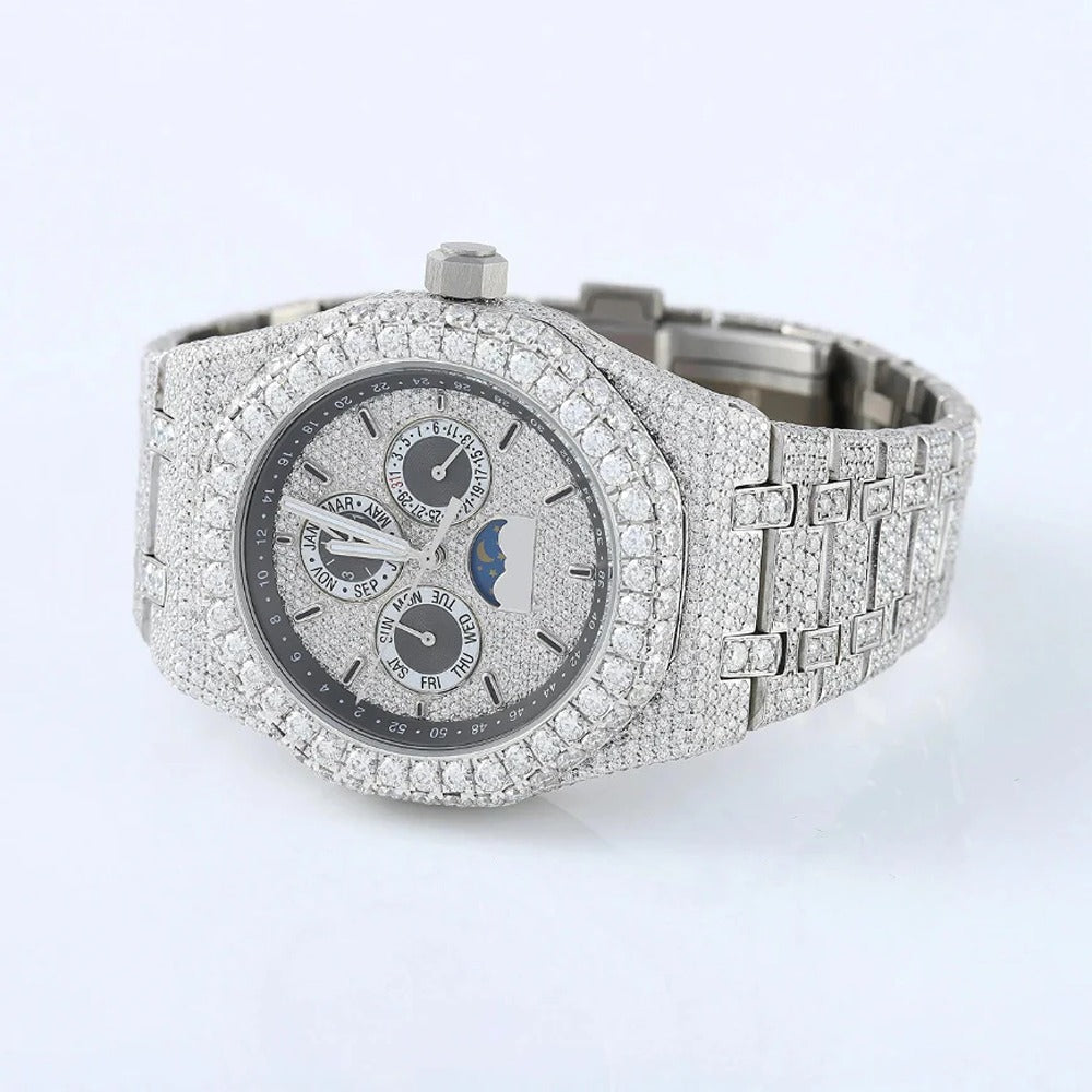 Iced Out Fully Moissanite Hip Hop Bust Down Wrist Watch