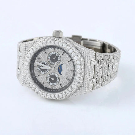 Iced Out Fully Moissanite Hip Hop Bust Down Wrist Watch