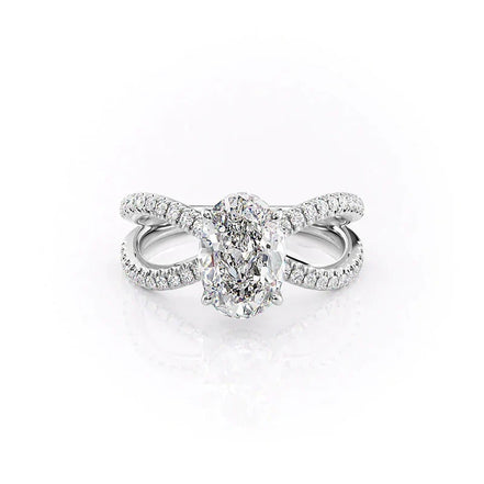 Oval Cut Criss Cross Moissanite Engagement Ring