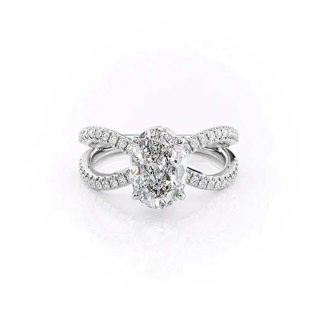 Oval Cut Criss Cross Moissanite Engagement Ring