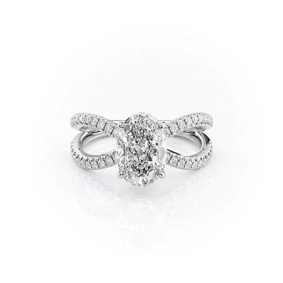Oval Cut Criss Cross Moissanite Engagement Ring