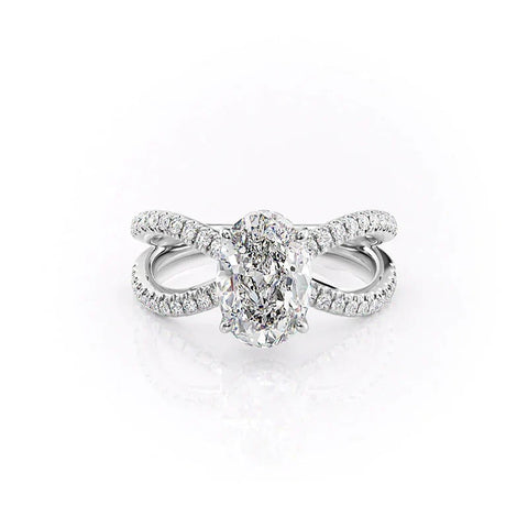 Oval Cut Criss Cross Moissanite Engagement Ring