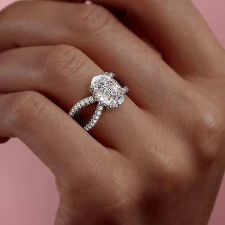 Oval Cut Criss Cross Moissanite Engagement Ring