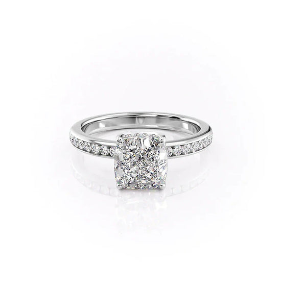 Channel Set Moissanite Cushion Cut Diamond Ring