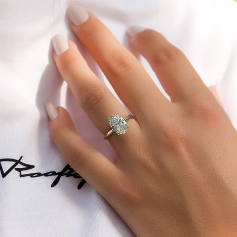 Knife Shank Hidden Halo Oval Cut Moissanite Engagement Ring
