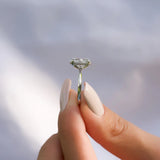 Knife Shank Hidden Halo Oval Cut Moissanite Engagement Ring