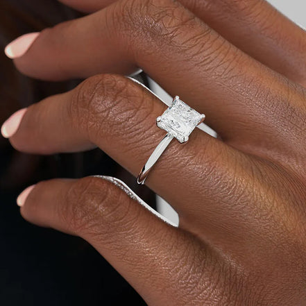 Knife Shank Princess Cut Moissanite Hidden Halo Engagement Ring